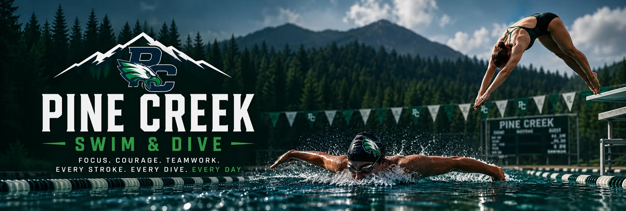 Pine Creek Swim & Dive — Focus. Courage. Teamwork. Every stroke. Every dive. Every day.